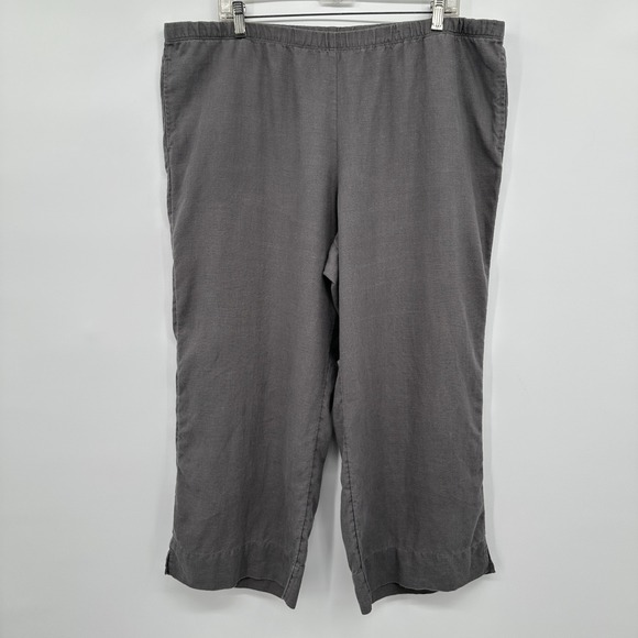 J. Jill Pants - J Jill 100% Linen Wide Leg Crop Capri Pants XL Gray Quiet Luxury Minimalist Core